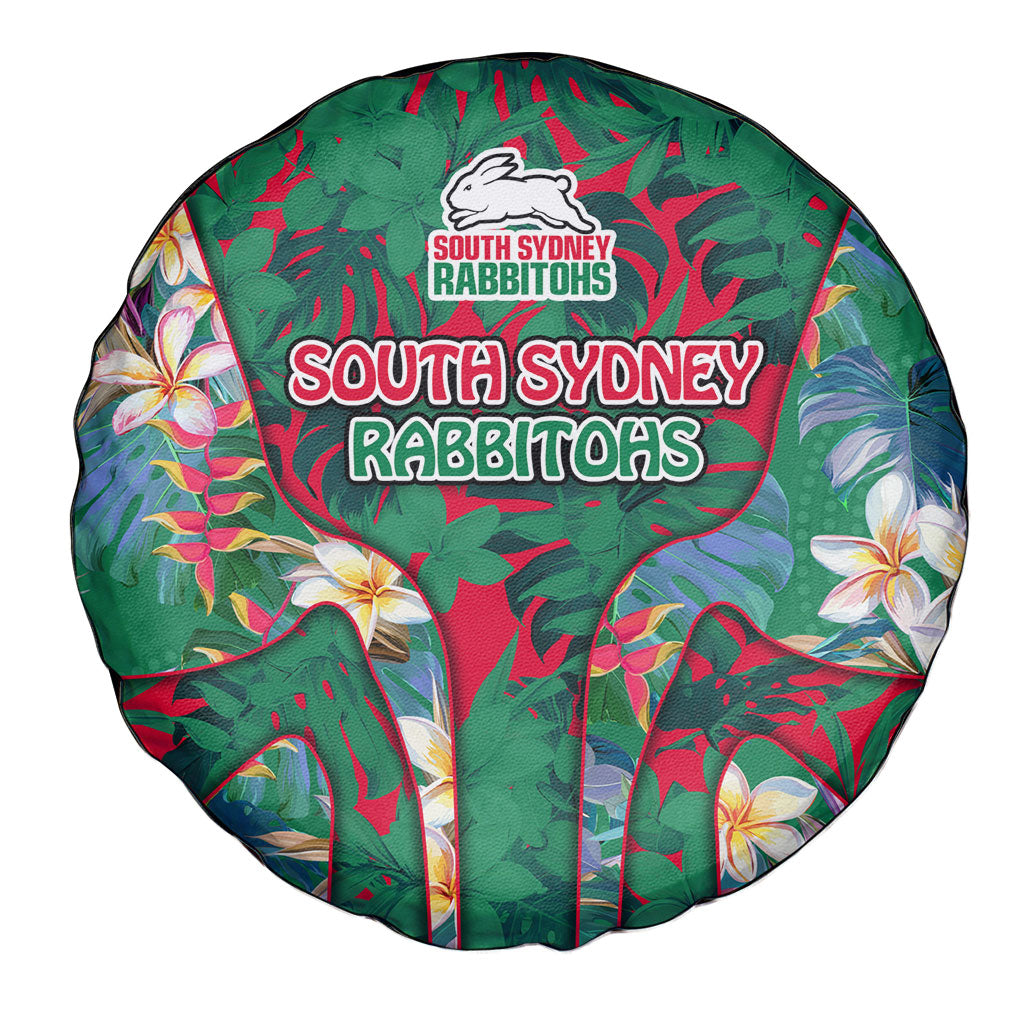 South Sydney Rabbitohs Spare Tire Cover Tropical Hibiscus Floral Pattern With Green And Red Accents