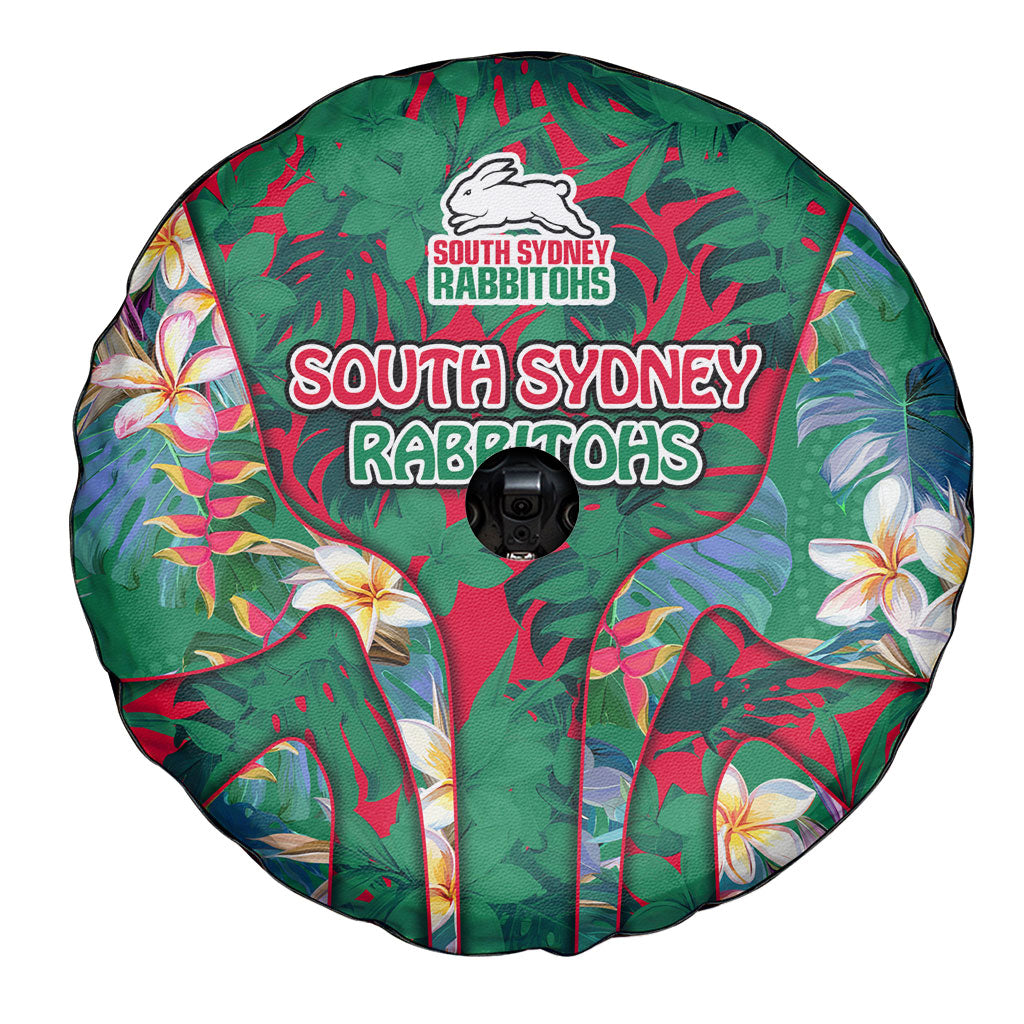 South Sydney Rabbitohs Spare Tire Cover Tropical Hibiscus Floral Pattern With Green And Red Accents