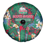South Sydney Rabbitohs Spare Tire Cover Tropical Hibiscus Floral Pattern With Green And Red Accents