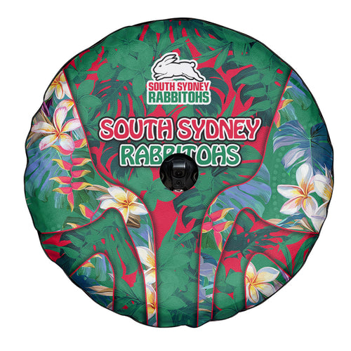 South Sydney Rabbitohs Spare Tire Cover Tropical Hibiscus Floral Pattern With Green And Red Accents