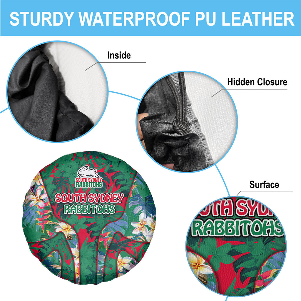 South Sydney Rabbitohs Spare Tire Cover Tropical Hibiscus Floral Pattern With Green And Red Accents
