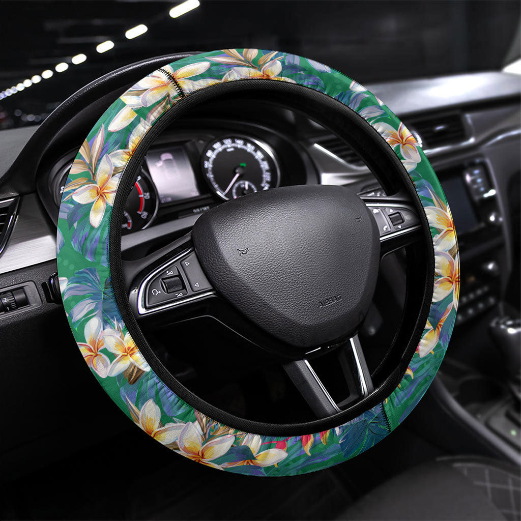 South Sydney Rabbitohs Steering Wheel Cover Tropical Hibiscus Floral Pattern With Green And Red Accents