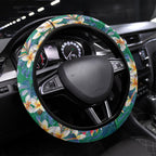 South Sydney Rabbitohs Steering Wheel Cover Tropical Hibiscus Floral Pattern With Green And Red Accents