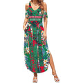 South Sydney Rabbitohs Summer Maxi Dress Tropical Hibiscus Floral Pattern With Green And Red Accents