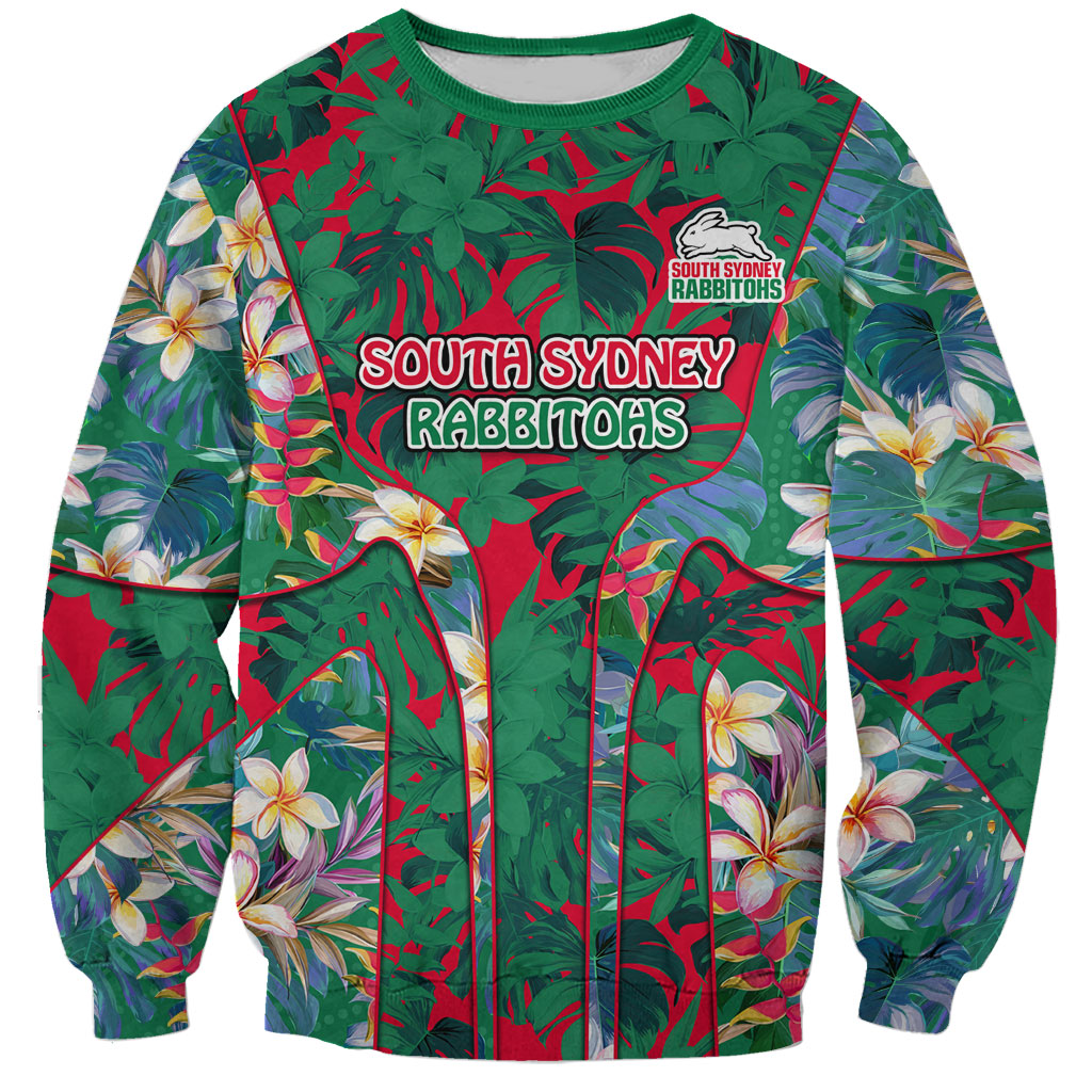 South Sydney Rabbitohs Sweatshirt Tropical Hibiscus Floral Pattern With Green And Red Accents