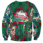 South Sydney Rabbitohs Sweatshirt Tropical Hibiscus Floral Pattern With Green And Red Accents