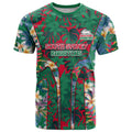 South Sydney Rabbitohs T Shirt Tropical Hibiscus Floral Pattern With Green And Red Accents