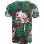 South Sydney Rabbitohs T Shirt Tropical Hibiscus Floral Pattern With Green And Red Accents