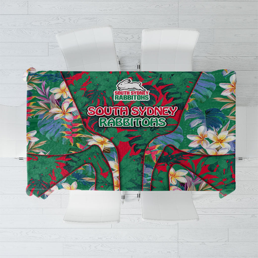 South Sydney Rabbitohs Tablecloth Tropical Hibiscus Floral Pattern With Green And Red Accents