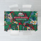South Sydney Rabbitohs Tablecloth Tropical Hibiscus Floral Pattern With Green And Red Accents