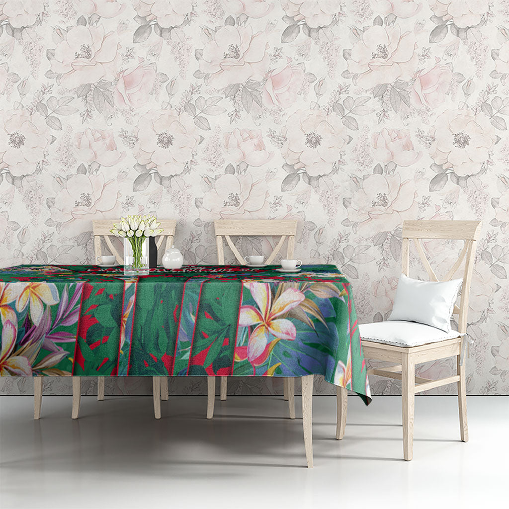 South Sydney Rabbitohs Tablecloth Tropical Hibiscus Floral Pattern With Green And Red Accents