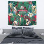 South Sydney Rabbitohs Tapestry Tropical Hibiscus Floral Pattern With Green And Red Accents