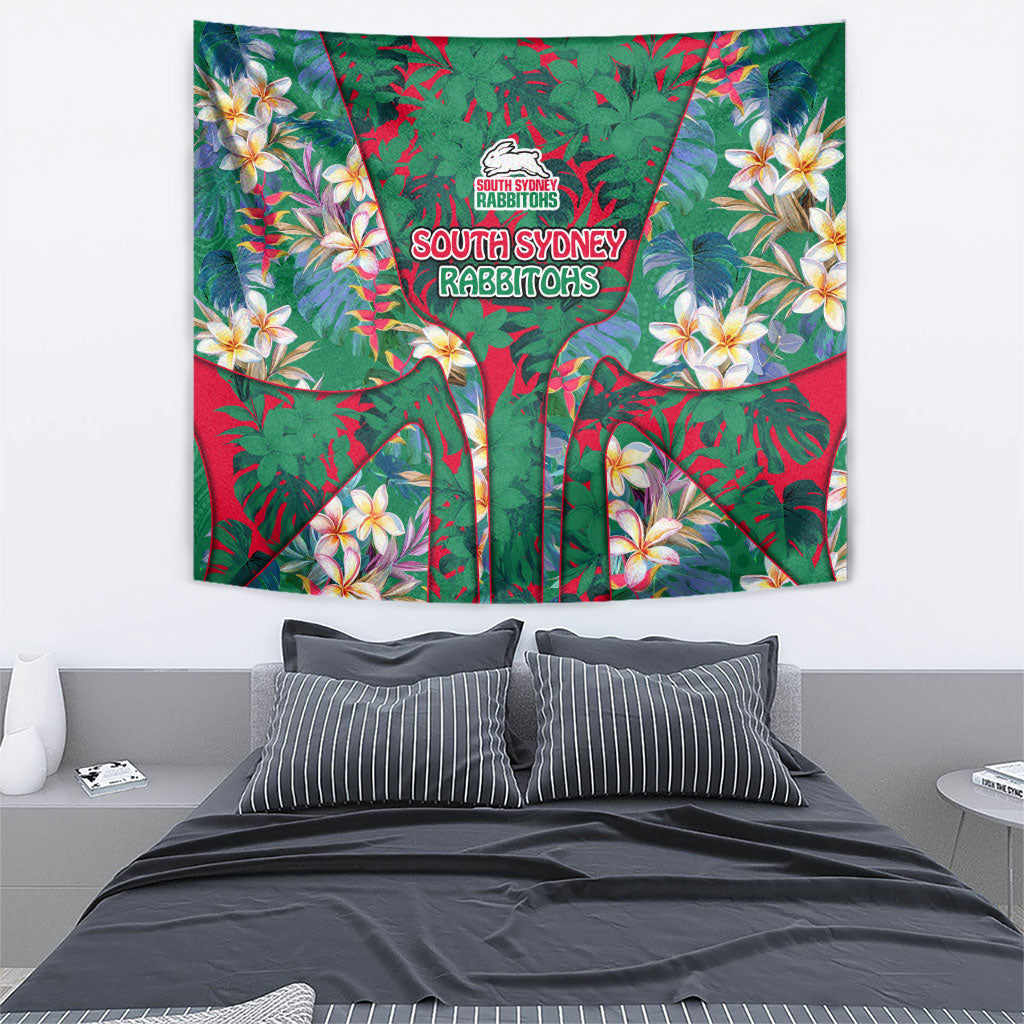 South Sydney Rabbitohs Tapestry Tropical Hibiscus Floral Pattern With Green And Red Accents