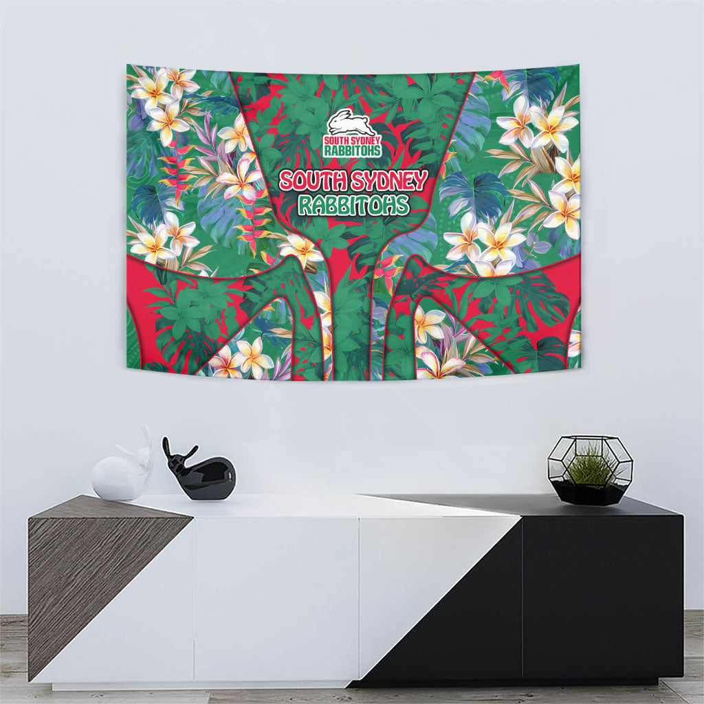 South Sydney Rabbitohs Tapestry Tropical Hibiscus Floral Pattern With Green And Red Accents
