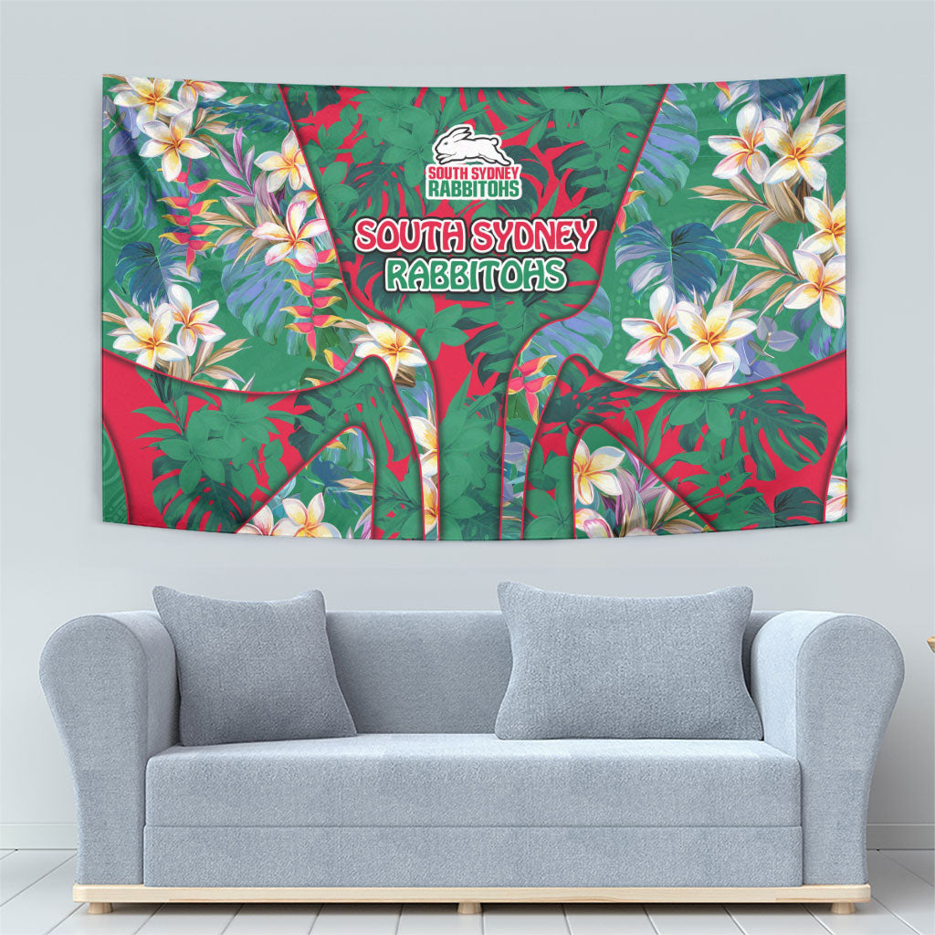 South Sydney Rabbitohs Tapestry Tropical Hibiscus Floral Pattern With Green And Red Accents