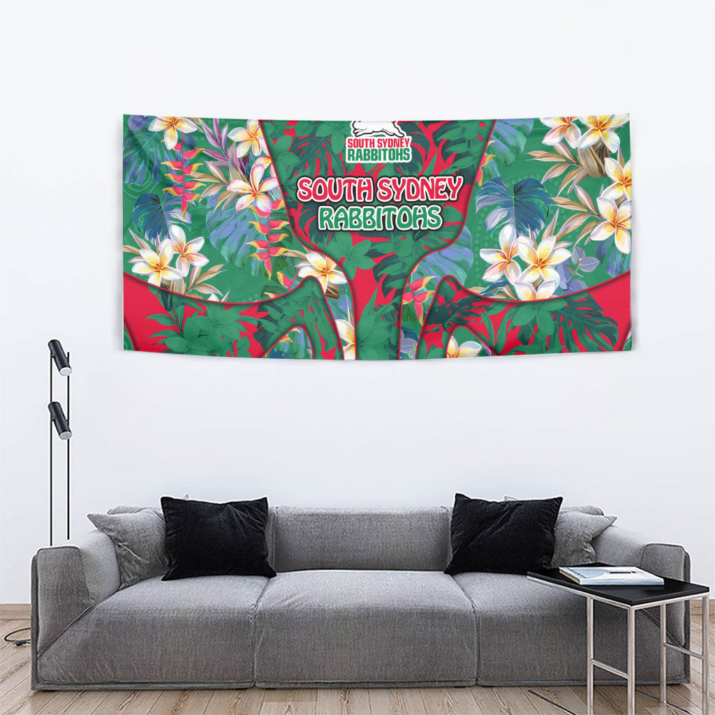 South Sydney Rabbitohs Tapestry Tropical Hibiscus Floral Pattern With Green And Red Accents