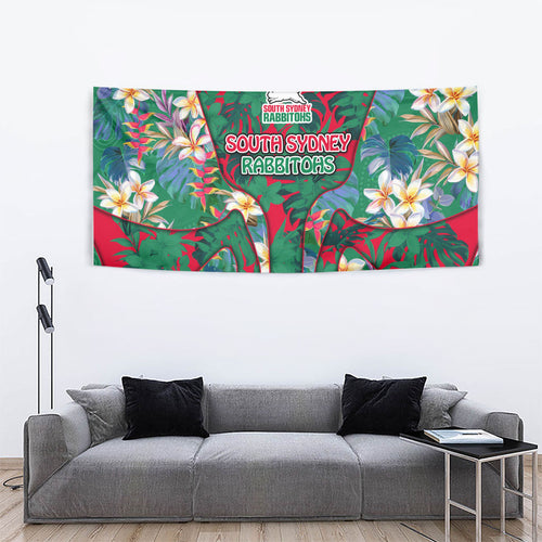 South Sydney Rabbitohs Tapestry Tropical Hibiscus Floral Pattern With Green And Red Accents