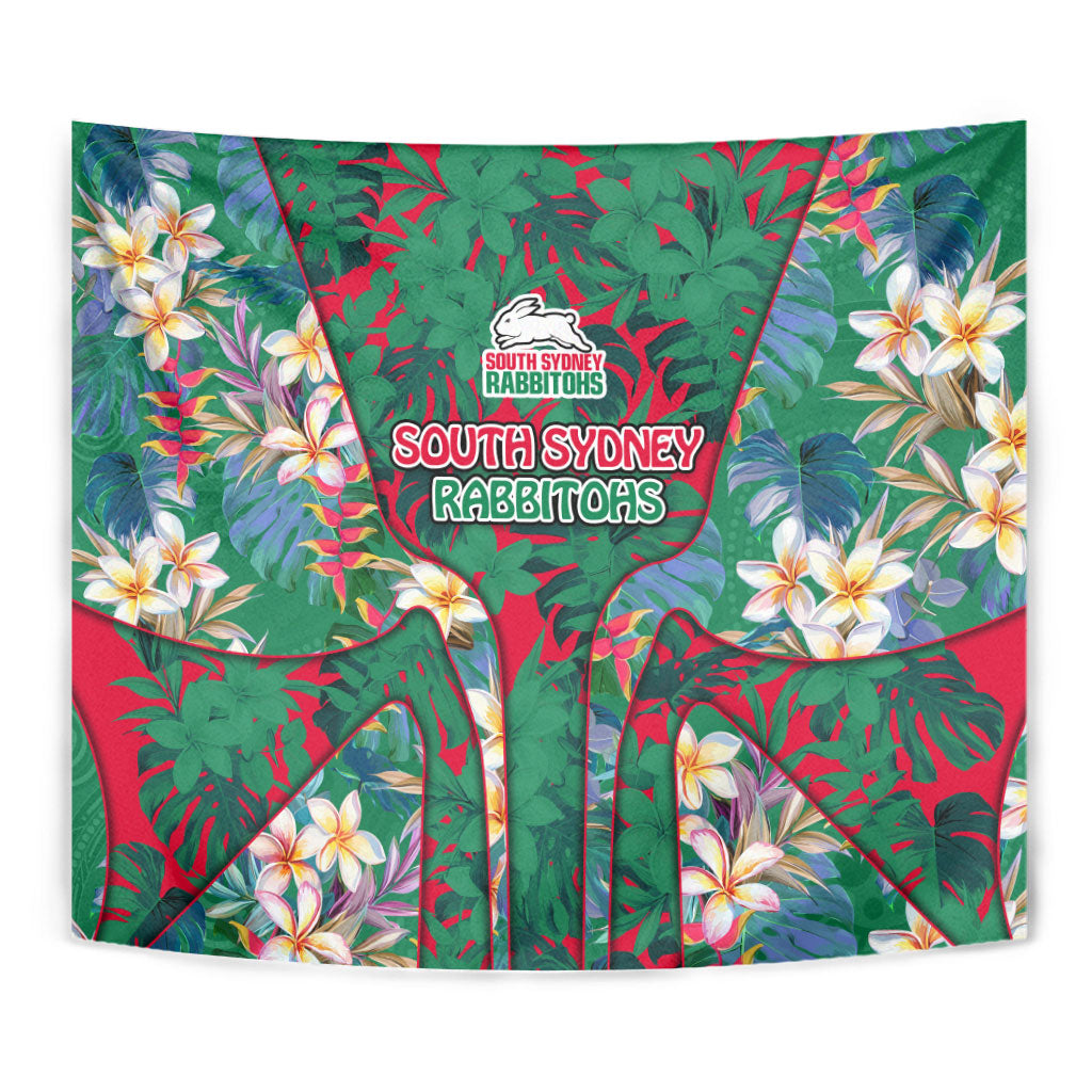 South Sydney Rabbitohs Tapestry Tropical Hibiscus Floral Pattern With Green And Red Accents