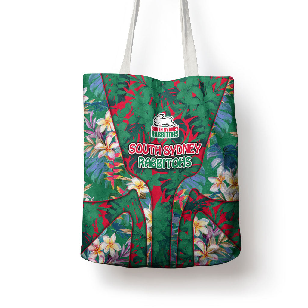 South Sydney Rabbitohs Tote Bag Tropical Hibiscus Floral Pattern With Green And Red Accents