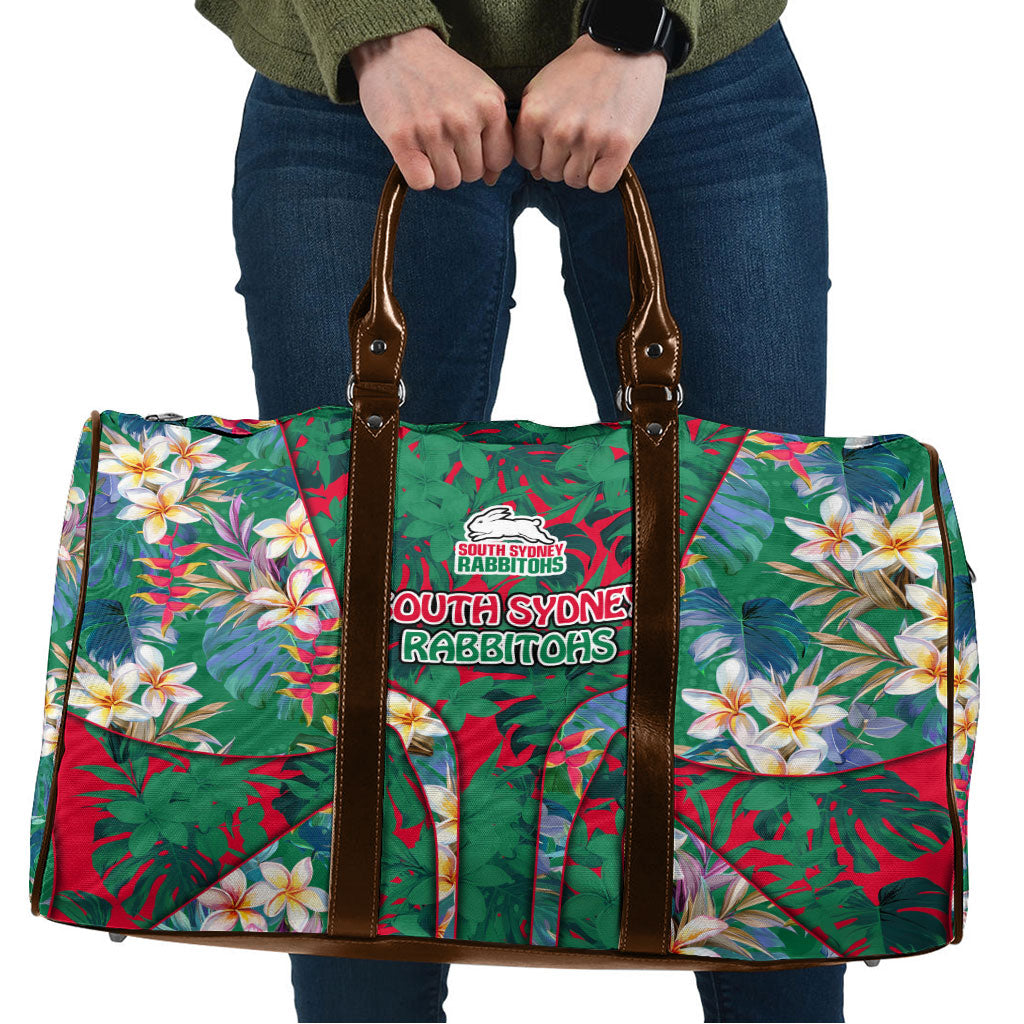 South Sydney Rabbitohs Travel Bag Tropical Hibiscus Floral Pattern With Green And Red Accents