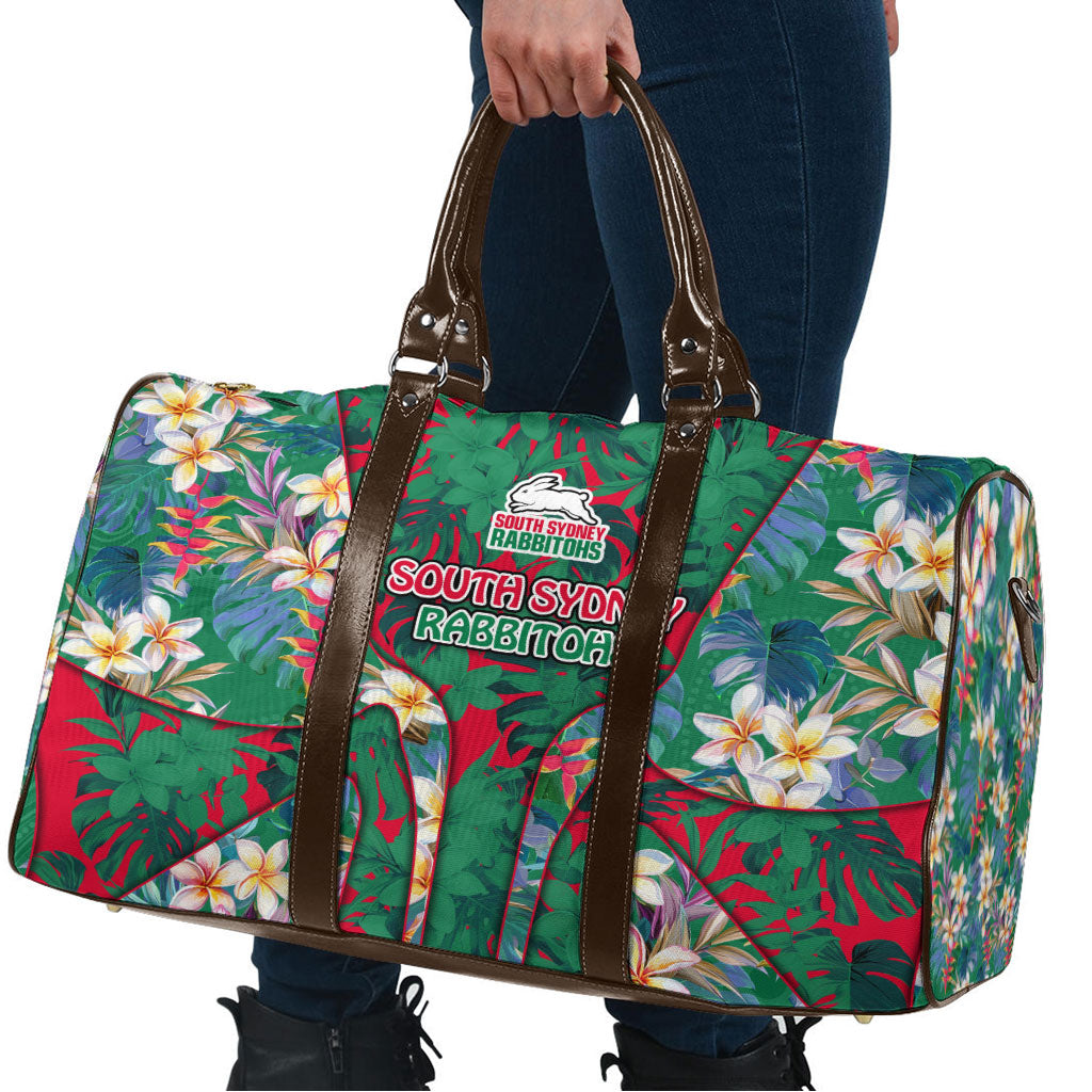 South Sydney Rabbitohs Travel Bag Tropical Hibiscus Floral Pattern With Green And Red Accents