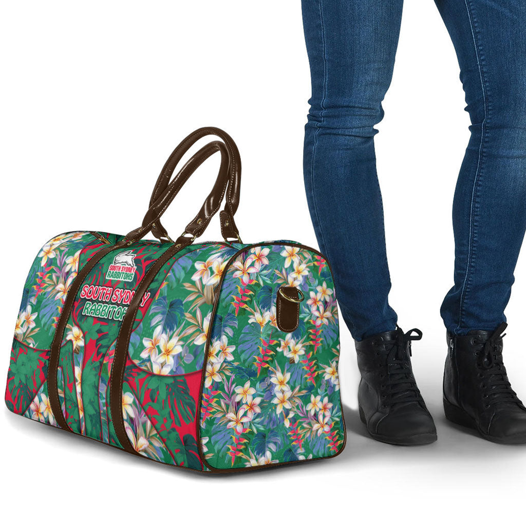 South Sydney Rabbitohs Travel Bag Tropical Hibiscus Floral Pattern With Green And Red Accents