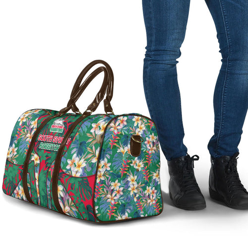 South Sydney Rabbitohs Travel Bag Tropical Hibiscus Floral Pattern With Green And Red Accents