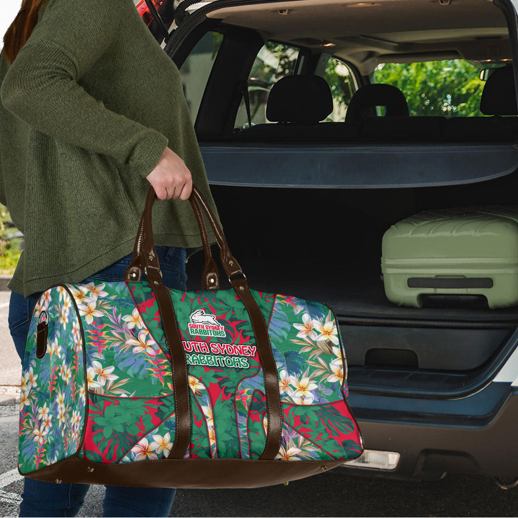 South Sydney Rabbitohs Travel Bag Tropical Hibiscus Floral Pattern With Green And Red Accents