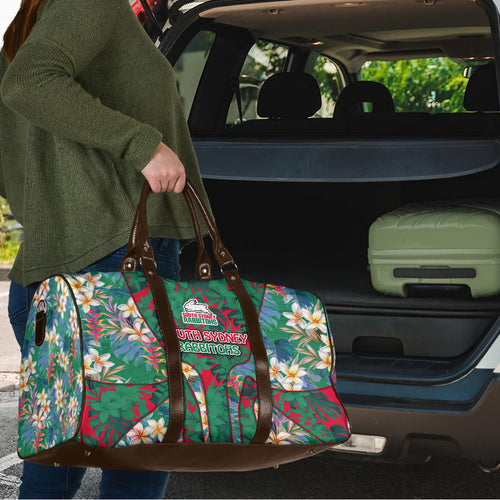 South Sydney Rabbitohs Travel Bag Tropical Hibiscus Floral Pattern With Green And Red Accents