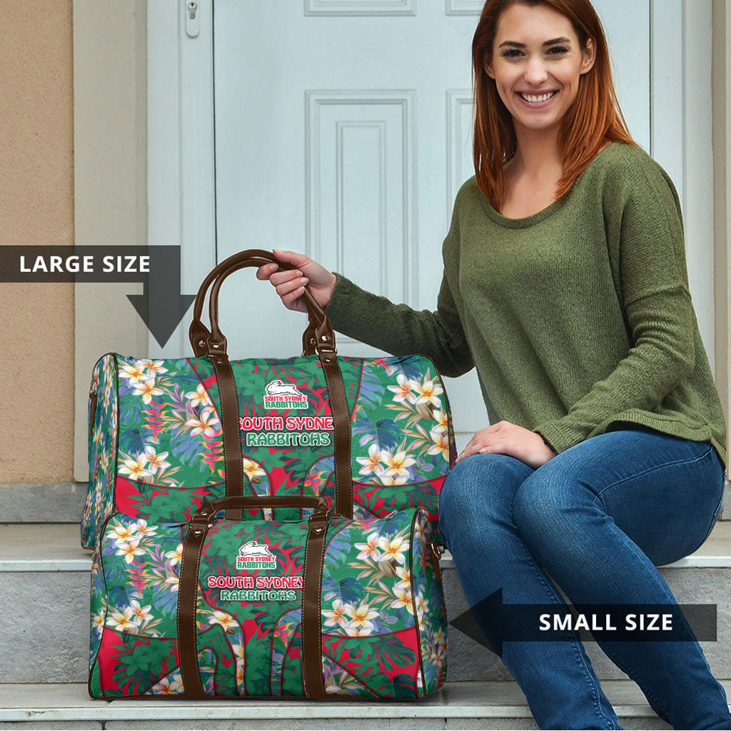 South Sydney Rabbitohs Travel Bag Tropical Hibiscus Floral Pattern With Green And Red Accents