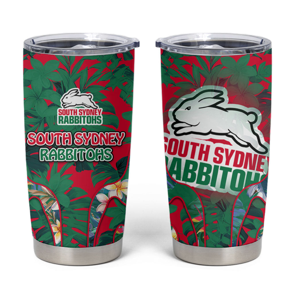 South Sydney Rabbitohs Tumbler Cup Tropical Hibiscus Floral Pattern With Green And Red Accents