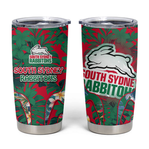 South Sydney Rabbitohs Tumbler Cup Tropical Hibiscus Floral Pattern With Green And Red Accents