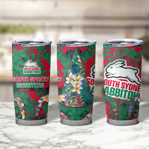 South Sydney Rabbitohs Tumbler Cup Tropical Hibiscus Floral Pattern With Green And Red Accents
