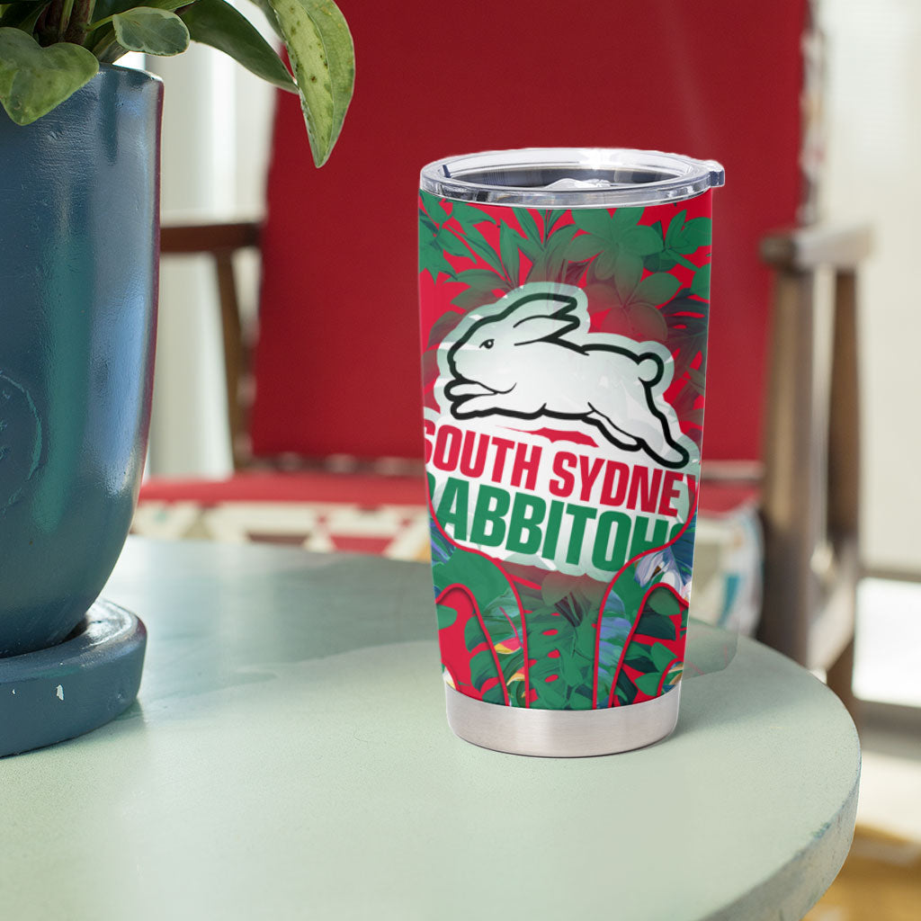 South Sydney Rabbitohs Tumbler Cup Tropical Hibiscus Floral Pattern With Green And Red Accents