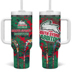 South Sydney Rabbitohs Tumbler With Handle Tropical Hibiscus Floral Pattern With Green And Red Accents