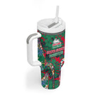 South Sydney Rabbitohs Tumbler With Handle Tropical Hibiscus Floral Pattern With Green And Red Accents