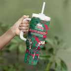 South Sydney Rabbitohs Tumbler With Handle Tropical Hibiscus Floral Pattern With Green And Red Accents