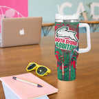 South Sydney Rabbitohs Tumbler With Handle Tropical Hibiscus Floral Pattern With Green And Red Accents