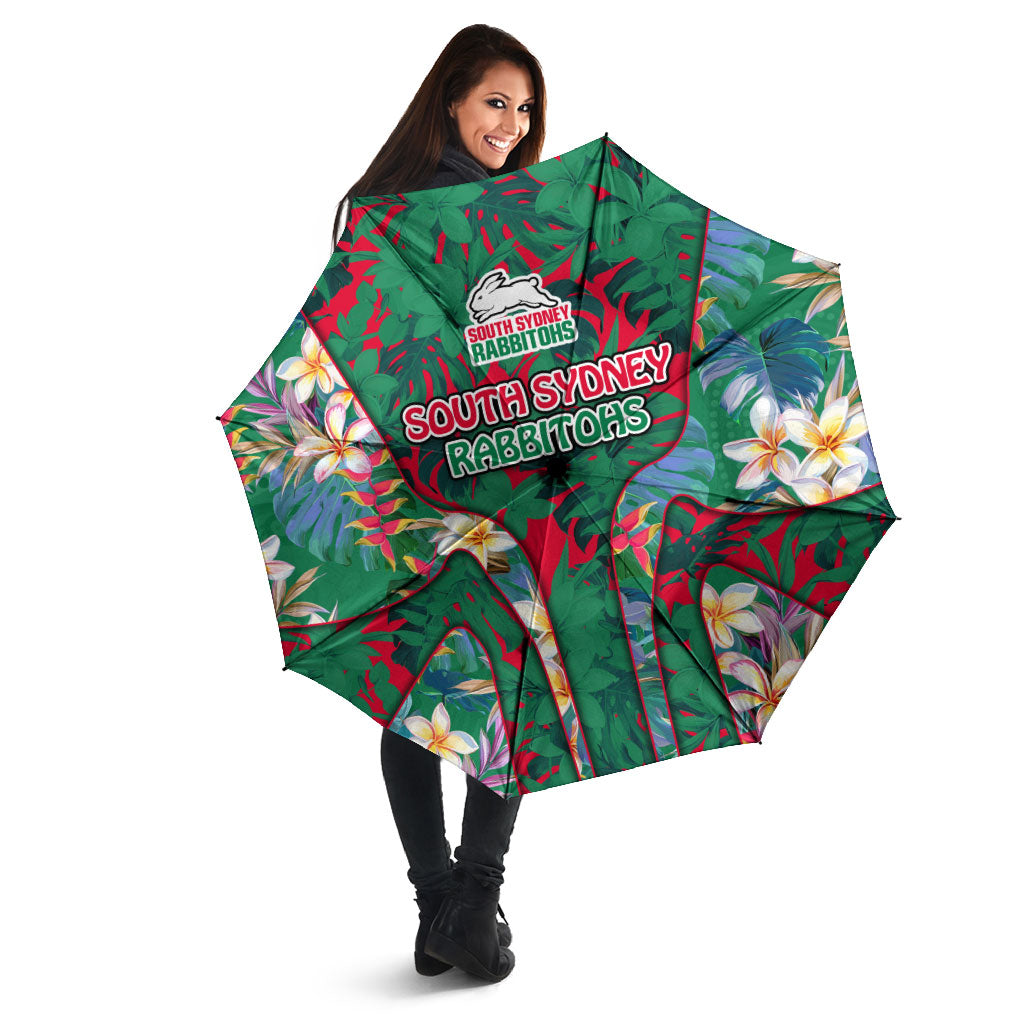South Sydney Rabbitohs Umbrella Tropical Hibiscus Floral Pattern With Green And Red Accents