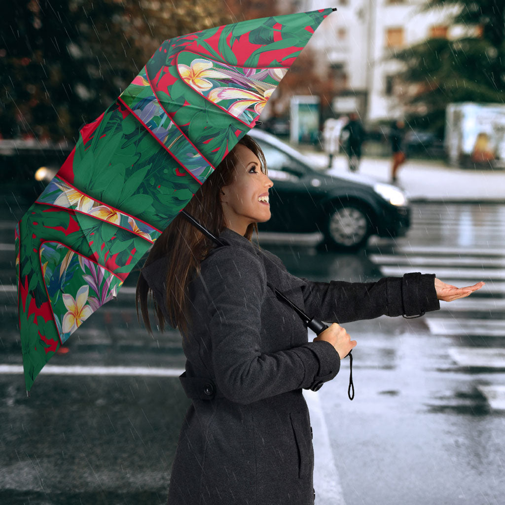 South Sydney Rabbitohs Umbrella Tropical Hibiscus Floral Pattern With Green And Red Accents