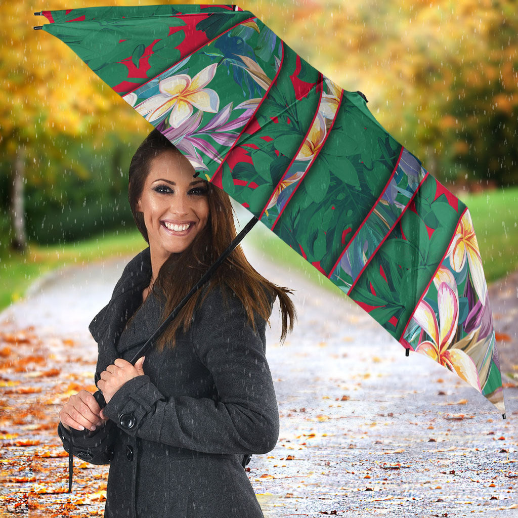 South Sydney Rabbitohs Umbrella Tropical Hibiscus Floral Pattern With Green And Red Accents