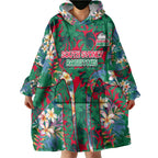 South Sydney Rabbitohs Wearable Blanket Hoodie Tropical Hibiscus Floral Pattern With Green And Red Accents