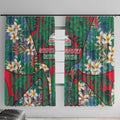 South Sydney Rabbitohs Window Curtain Tropical Hibiscus Floral Pattern With Green And Red Accents