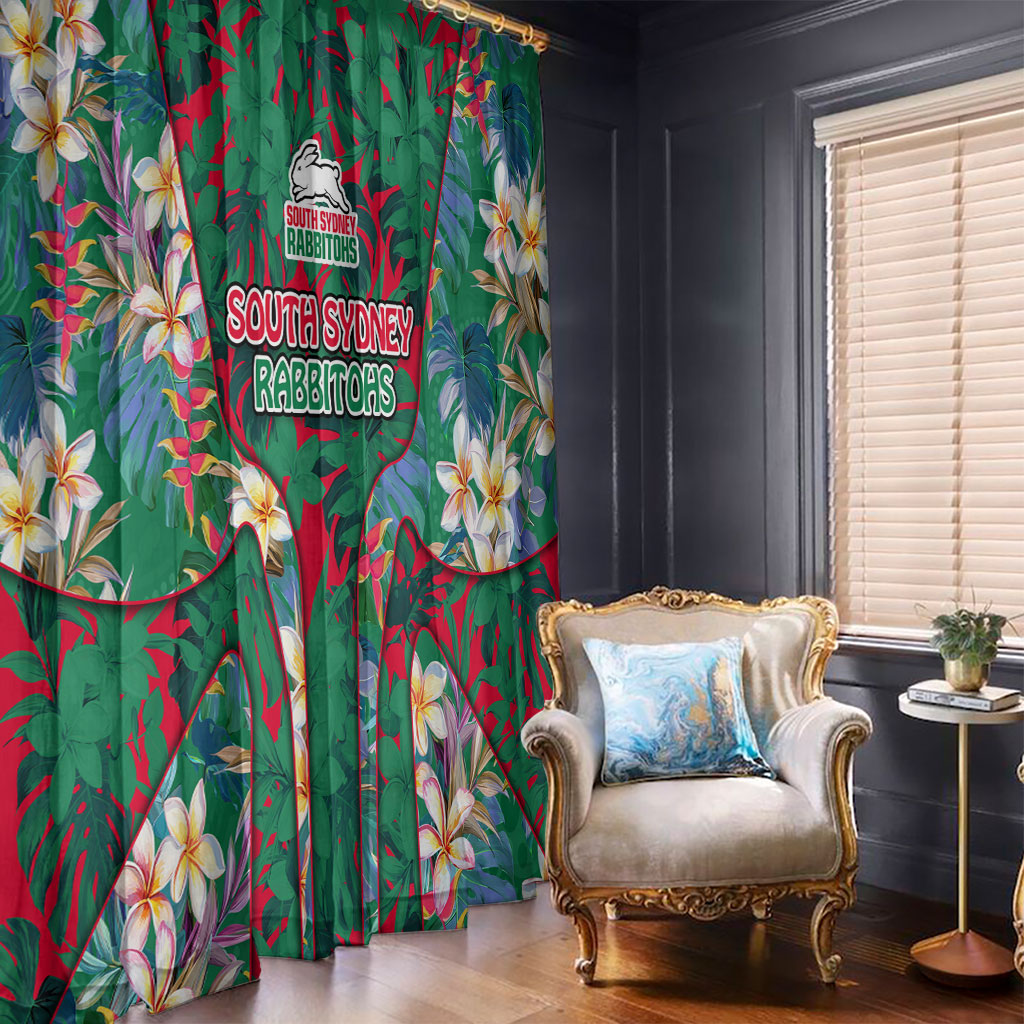 South Sydney Rabbitohs Window Curtain Tropical Hibiscus Floral Pattern With Green And Red Accents