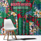 South Sydney Rabbitohs Window Curtain Tropical Hibiscus Floral Pattern With Green And Red Accents