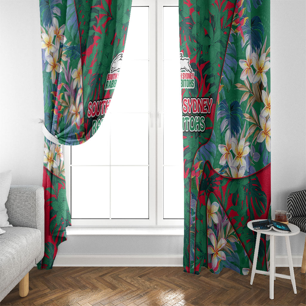 South Sydney Rabbitohs Window Curtain Tropical Hibiscus Floral Pattern With Green And Red Accents