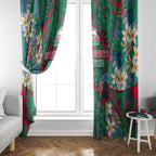 South Sydney Rabbitohs Window Curtain Tropical Hibiscus Floral Pattern With Green And Red Accents