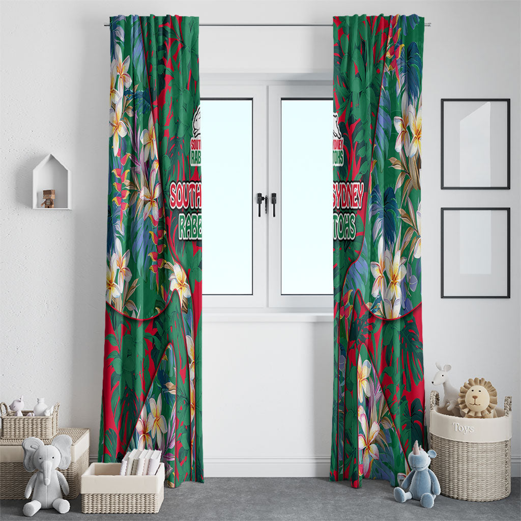 South Sydney Rabbitohs Window Curtain Tropical Hibiscus Floral Pattern With Green And Red Accents