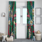 South Sydney Rabbitohs Window Curtain Tropical Hibiscus Floral Pattern With Green And Red Accents