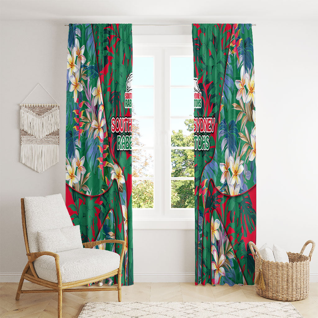 South Sydney Rabbitohs Window Curtain Tropical Hibiscus Floral Pattern With Green And Red Accents